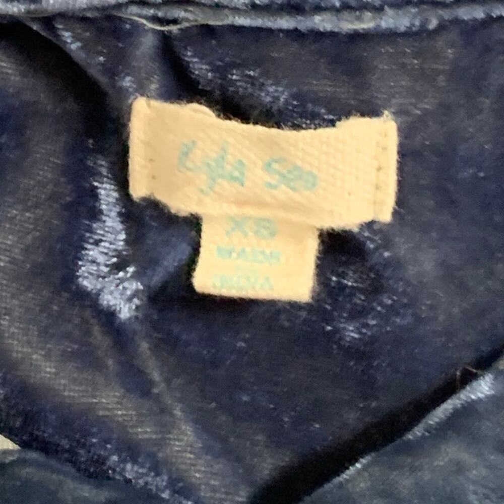 Kyla Seo Velvet Button Front Shirt XS Oversized Dark Blue Boho Western - Picture 3 of 7